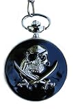 PIRATE pocket watch.Gorgeous gold tone case with skull and swords .Classic size pocket watch of 2 inches gold tone chain included.