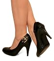 Blue Banana Black Patent Buckle Detail Court Shoes