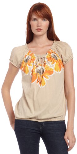 IZOD Womens Placement Floral Splash Peasant Top