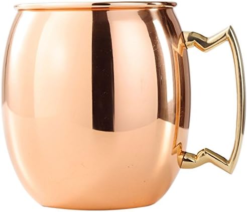 Moscow Mule Copper Barrel Mug 16 oz. - Pure Smooth Solid Copper Barrel Mug, Handcrafted with solid Brass Handle. Unlined with tarnish resilient outer finish for long lasting and luster.
