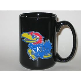 KANSAS JAYHAWKS 15 oz. Ceramic COFFEE MUG with Pewter Team Logo by Great American