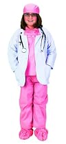 Pink Junior Physician Outfit with Lab Coat, Scrub Set, and Stethoscope, Size 6/8