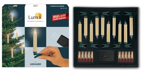 KRINNER 74122 Kabellose Christbaumkerze Lumix, 10er Basis-Set elfenbein, neues Licht - festlich funkelnd