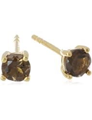 Gold Plated Sterling Silver 4mm Round Smoky-Quartz Stud Earrings