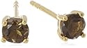 Gold Plated Sterling Silver 4mm Round Smoky-Quartz Stud Earrings