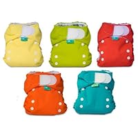 Bummis Easy Fit Tots Bots One Size Cloth Diaper 6 Pack Gender Neutral Colors with Reusable Dainty Baby Bag Bundle