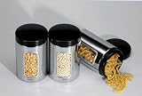 Kitchen & Housewares : Brabantia Window Canister Set 1.4L 3pce Brilliant Steel with Black Lid