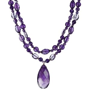 14k Yellow Gold Faceted Amethyst Necklace with Pear Shaped Pendant, 17-18 by