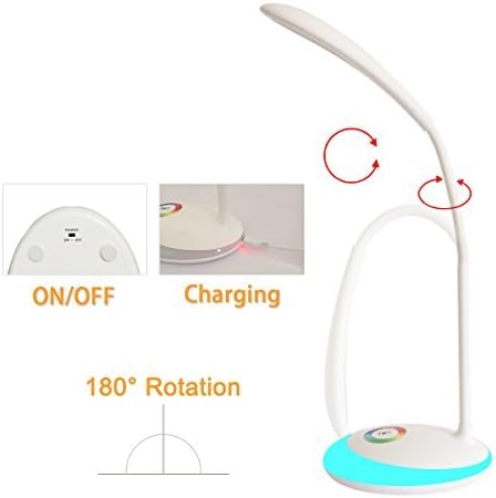 Hison Rechargeable 2 in 1 Living Colors Changing and Eye-protection LED Desk Lamp with USB Charging Cord, Energy-saving 3-level Brightness Touch Control Touch