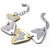 Konov Jewellery Momen's Butterfly Stainless Steel Charm Bracelet, Colour Gold Silver