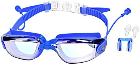 Swimming Goggles Non Leaking Optical Silicone Anti Fog UV Protection with Free Protection Case Nose Clip and Attached Ear Plugs for Adult Men Women Youth Kids Child