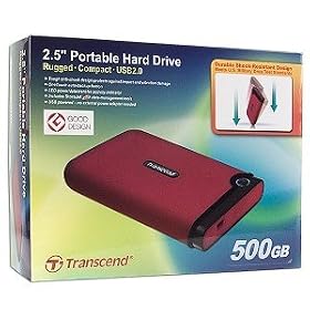 Transcend StoreJet 25 Mobile 500GB USB 2.0 2.5" External Hard Drive w/One Touch Backup (Red)