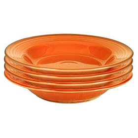 Fiesta Tangerine 451 9-Inch Rimmed Soup Bowls, Set of 4 by Fiesta