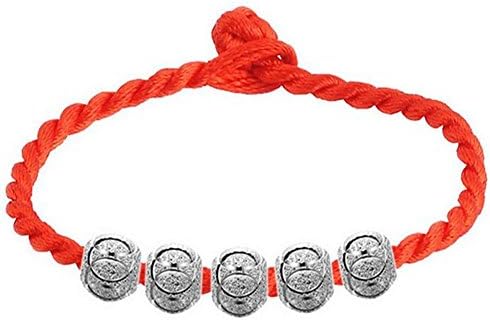 LONERS 1PCS S925 Silver Lucky Men and Women Woven Red String Bracelet&amp;Anklet (25, 5 bead)