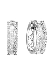 10K White Gold 0.5cttw Breathtaking Classic Channel and Prong Set Baguette and Round Diamond Hoop Earring