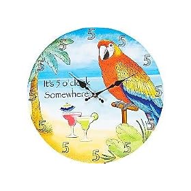Tropical Paradise It Must Be 5:00 Somewhere Parrot Wall Clock
