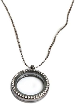LiangXuanChen Living Memory Floating Charm Round Glass Locket Pendant and Necklaces Black