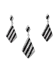 Zirconia By Debbie 925 Silver Black & Clear Pave Tie Earring & Pendant Set