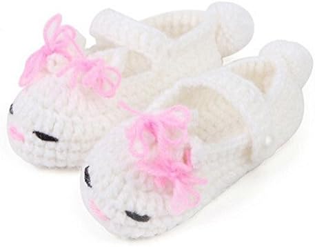 FuzzyGreen®Cat Baby Newborn Infant Girl Boy Hand Knitting Crochet Pre Walker Comfortable Toddler Buckle Shoes Socks Booties(White)+Gift