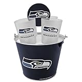 Seattle Seahawks NFL Metal Bucket, Frost Resist Pint Glass & Coaster Set