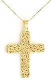 large flat hammered byzantine 14K yellow gold cross