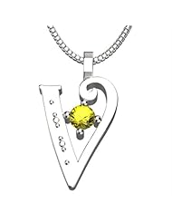Sterling Silver Letter V - November Yellow Topaz Birthstone 18 Inch Necklace