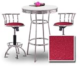Chrome Bar Table & 2 Chrome Adjustable 24"-29" Glitter Wine Vinyl Seat Bars ....