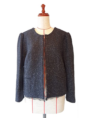 ジャケット ノーカラー 黒 ツイード レース ウール Ｌサイズ ANN TAYLOR LOFT ( アンテイラーロフト ) １点物 株式会社キングアンドクイーン
