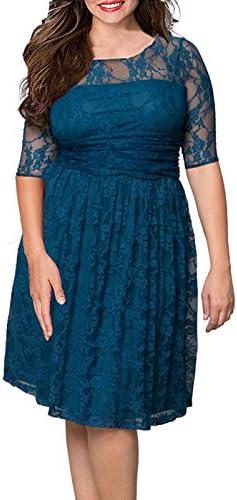 Anfee Women's Plus Size Elegant Floral Lace Half Sleeve Bridesmaid Dress
