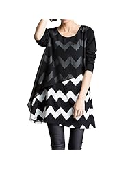 Chevron Print Long Sleeves Fall Round Neck  Dress