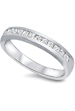 Princess Cut Channel Cz Set Wedding Band .925 Sterling Silver Ring Sizes 3-11