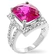 Nicole Engagement Gold Rhodium Bonded Ring with Fuchsia Center CZ and Clear CZs around the Band - Size: 5-10