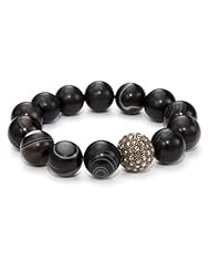 Borgioni Rose Cut Pave Diamond Ball on Black Eye Agate Beaded Bracelet