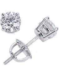 1.25 Carat Solitaire Diamond Stud Earrings Round Brilliant Shape 4 Prong Screw Back (I-J Color, VS2-SI1 Clarity)