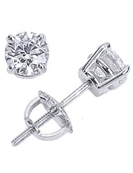 1 1/2 Carat GIA Certified Solitaire Diamond Stud Earrings Round Brilliant Shape 4 Prong Screw Back (H Color, VVS2 Clarity, 1.45 ctw)