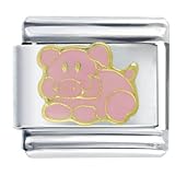 Animal Big Pink Pig Italian Charms Bracelet Link