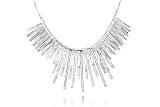 14K White Gold Matte-Finish Designer Necklace, Set with Gold Strands and Pave Set Diamonds Bars.