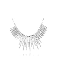 14K White Gold Matte-Finish Designer Necklace, Set with Gold Strands and Pave Set Diamonds Bars.