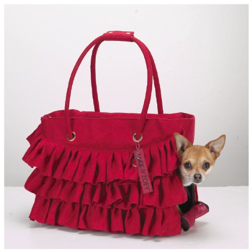 Zack & Zoey Red Faux Suede Fashion Ruffle Dog Cat Pet Carrier Small (15 5 8