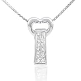 0.25cttw Two rows Invisible princess cut diamonds set in 14K heart shape white gold.