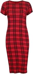 Plus Size Cap Sleeves Short Sleeves Checkered Print Viscose Round Neck Midi Dress 