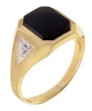 10K Yellow Gold Black Onyx and .015 ctw Diamond Mens Ring