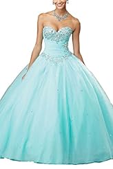 Basque   Waistline Tulle Beaded Lace   Ball Gown Quinceanera Dress 