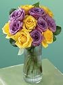 One Dozen Lavender and Yellow Roses, Eco-Friendly - VeriFlora Certified, Yellow and Purple Rose Bouquet