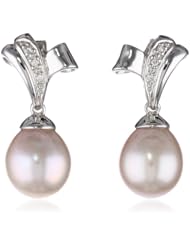 Sterling Silver 9.5-10.0mm Freshwater Cultured Pearl and Diamond Earrings (0.04 cttw, G-H Color, I2-I3 Clarity)