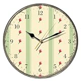 Green Stripe Retro Rosebud Wall Clock