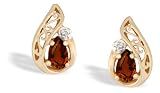 14K Yellow Gold Genuine Pear Garnet and Diamond Filligree Earrings
