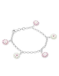 Unicornj Sterling Silver Childrens Bracelet with Pink and White Flower Charms