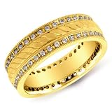14K Yellow Gold Double Diamond Row Men's Band Ring