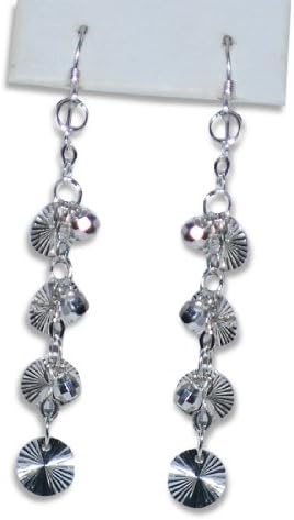 Ladies Sterling Silver 925 Wafer & Bead Hook Dangle Earrings (LIFETIME WARRANTY)